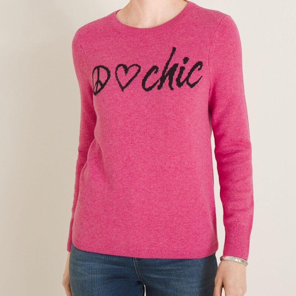 Chico’s cashmere-blend‎ peace love chic sweater Size 1